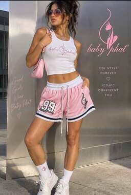 Baby Phat Y2K Pink Mesh Rhinestone 99 Basketball Shorts NWT